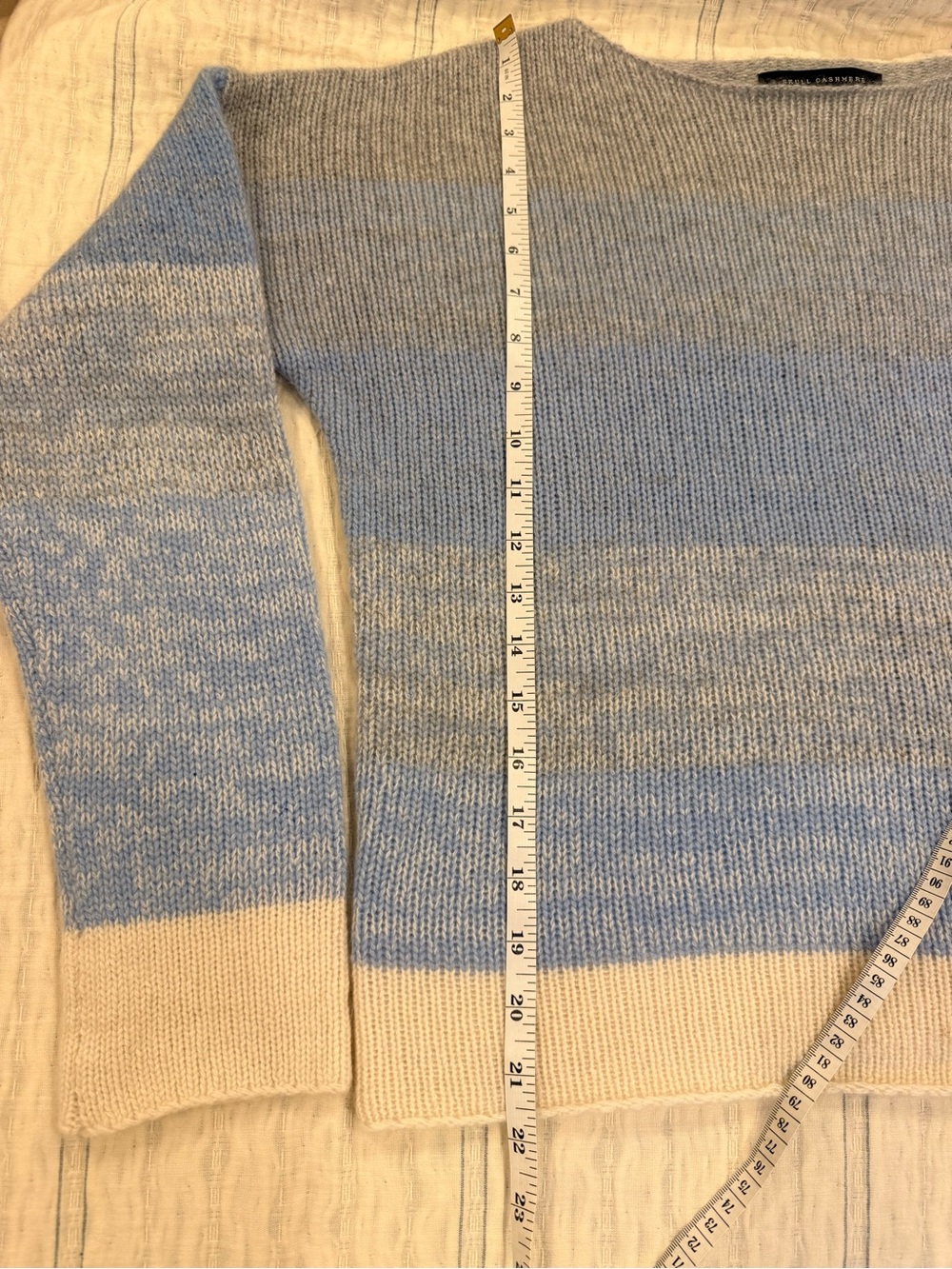 Skull Cashmere Crewneck Sweater in Light Blue, Gray & Cream with Graphic - Picture 13 of 15
